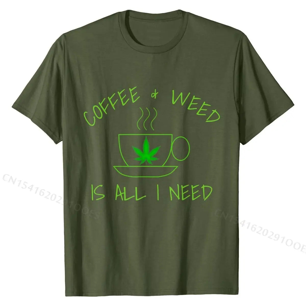 Coffee & Weed Is All I Need Love Coffee Drinker T-Shirt Cotton Casual T Shirt Slim Fit Men's T Shirts Geek - Lizard Vigilante
