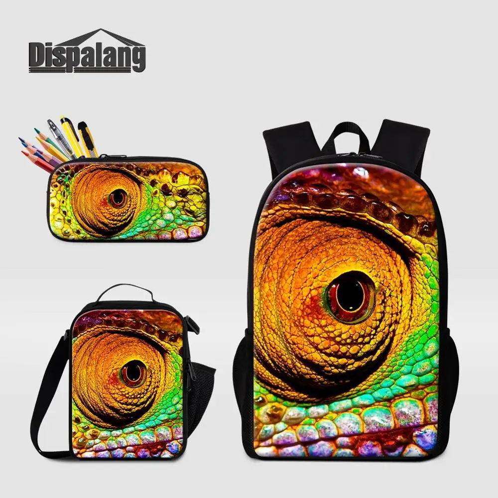 3 Piece Pencil Case School Bags Set Lizard Picnic Food Cooler Lizard Vigilante Reptile Print Schoolbag Boys Fashion Bagpack Children - Premium  from Lizard Vigilante - Just $64.69! Shop now at Lizard Vigilante