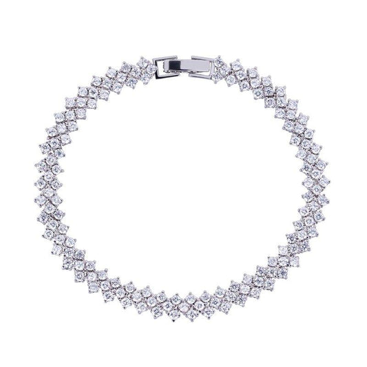 Heart Cubic Zirconia Tennis Bracelet with Round Cut White Diamond Cubic Zirconia