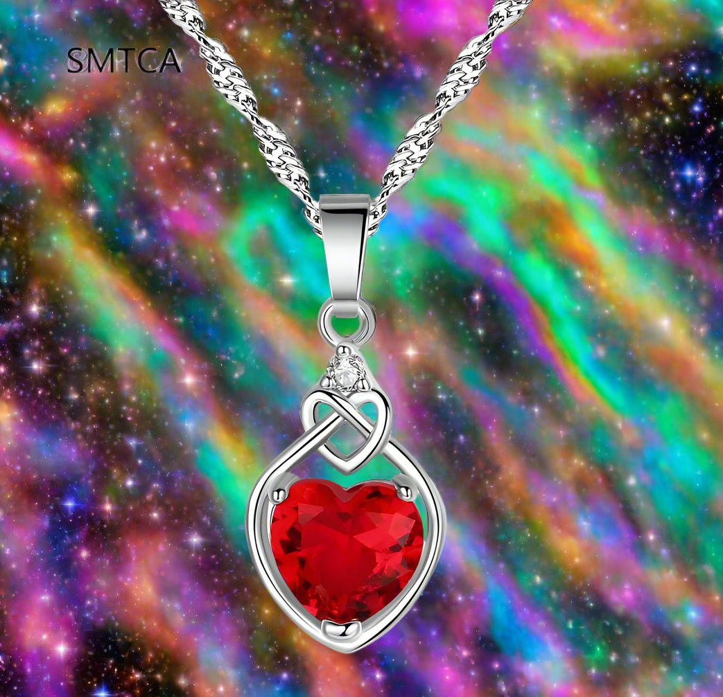 Heart Knot Created Red Ruby 925 Sterling Silver Pendant Necklace for Women Gemstone Jewelry Choker Colar de Prata - Premium  from Lizard Vigilante - Just $11.99! Shop now at Lizard Vigilante
