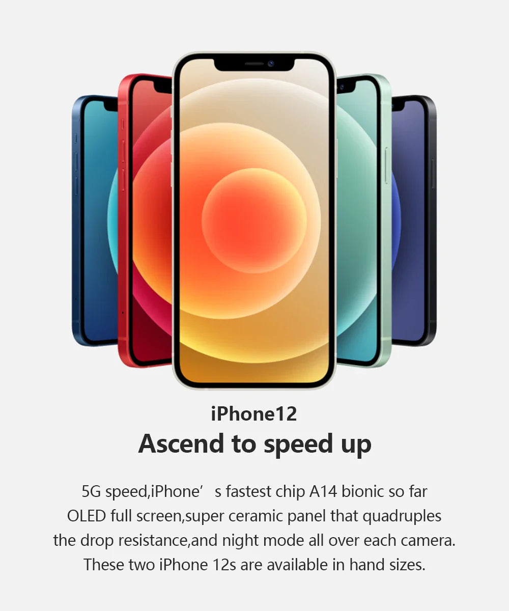 iPhone 12 5G iphone12 6.1" Genuine Super OLED RAM 4GB ROM 64/128/256GB A14 Bionic Face ID NFC 98% New Original Cell Phone