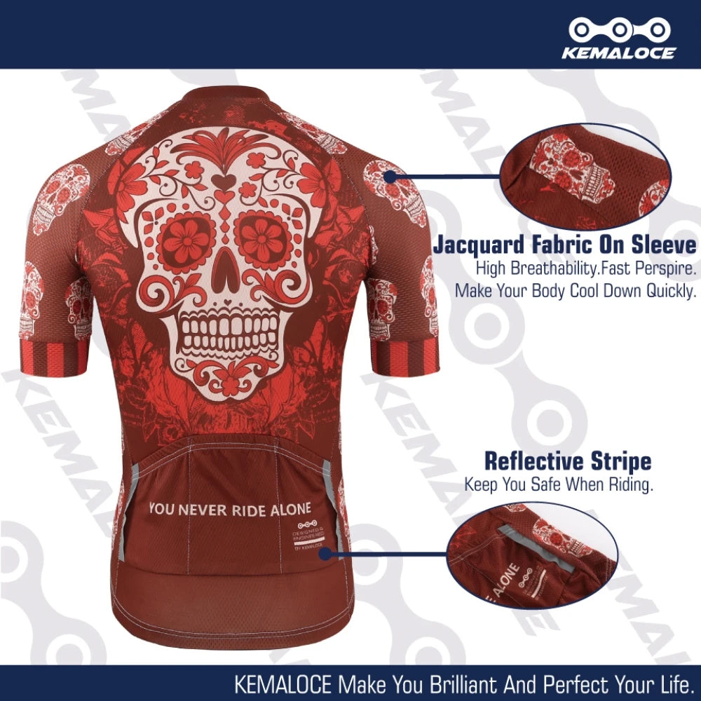 KEMALOCE Cycling Jersey Unique Red Skull Youth Pro Team Bike Sportswear Retro Novelty China Imported Men Bicycle Shirts - Premium jersey from Lizard Vigilante - Just $28.88! Shop now at Lizard Vigilante