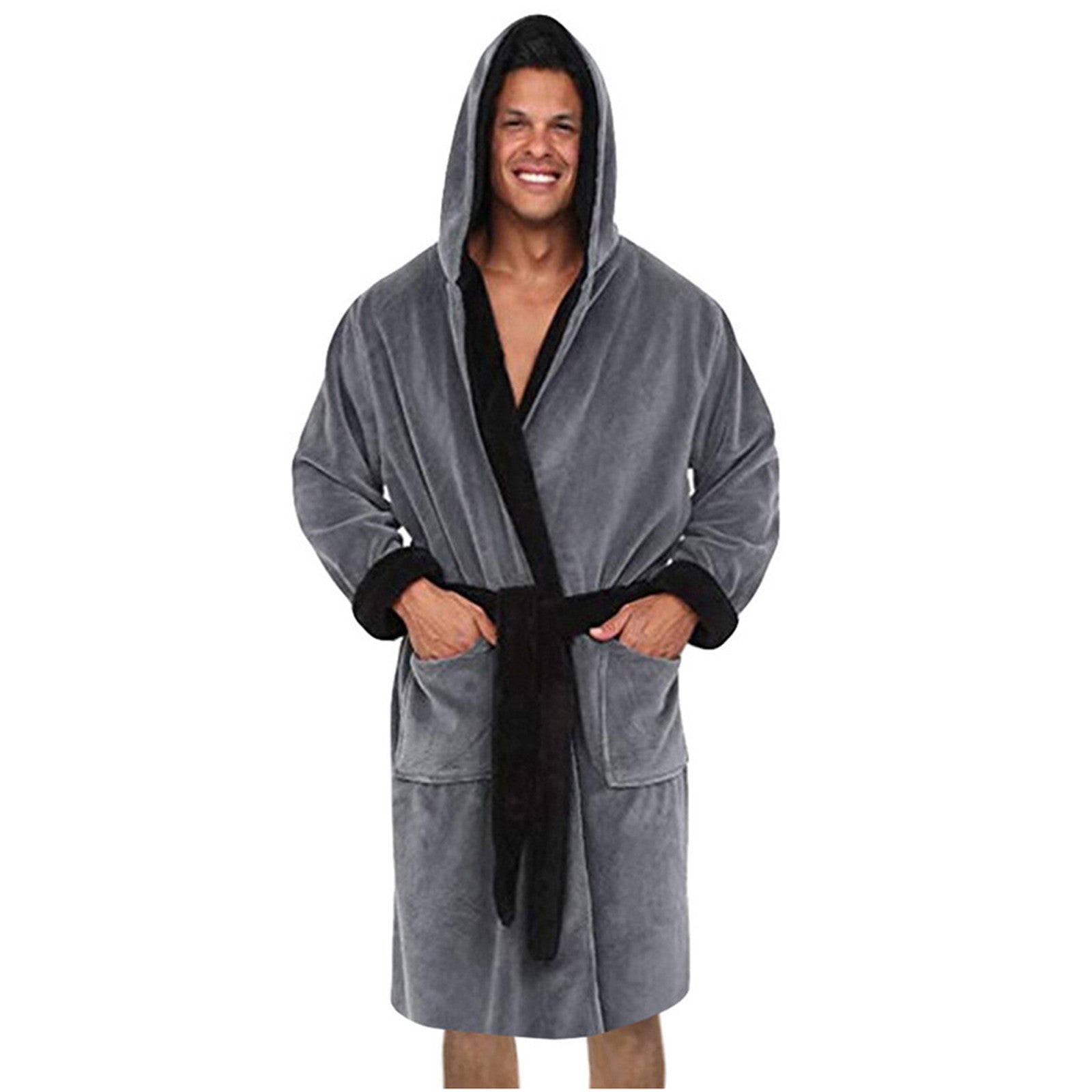 Men’s Casual Kimono Bathrobe – Flannel Hooded Sleepwear, Plus Size Available - Premium Robe from Lizard Vigilante - Just $32.88! Shop now at Lizard Vigilante