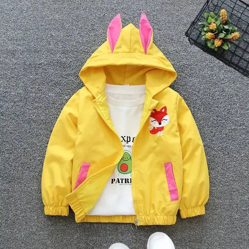 Cartoon Girls Jackets Cute Little Fox Kids Windbreaker Hooded Baby Coat Spring Autumn Children Outwear Toddler Girl Clothes