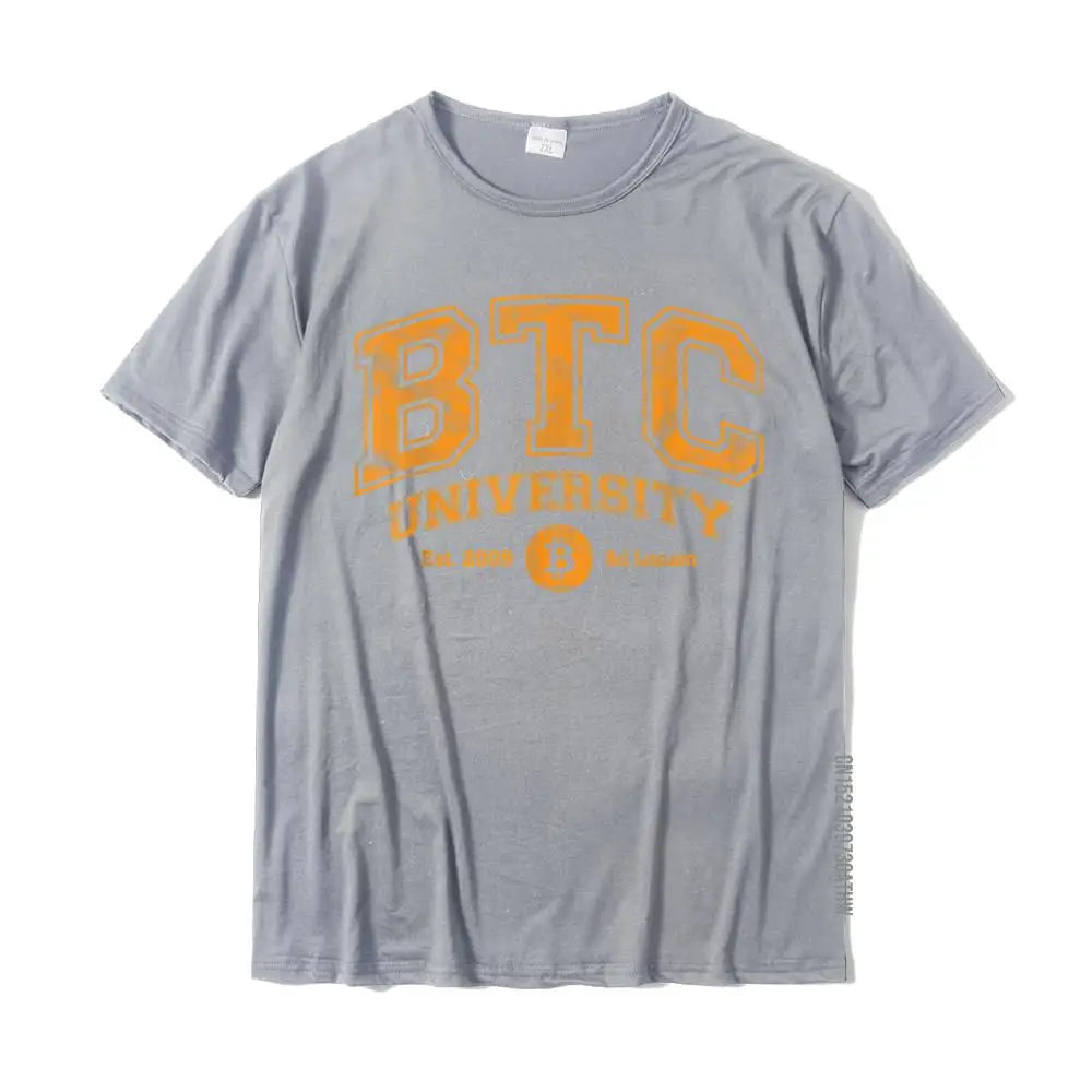 BTC University To The Moon Distressed Bitcoin College Graphic T Shirt