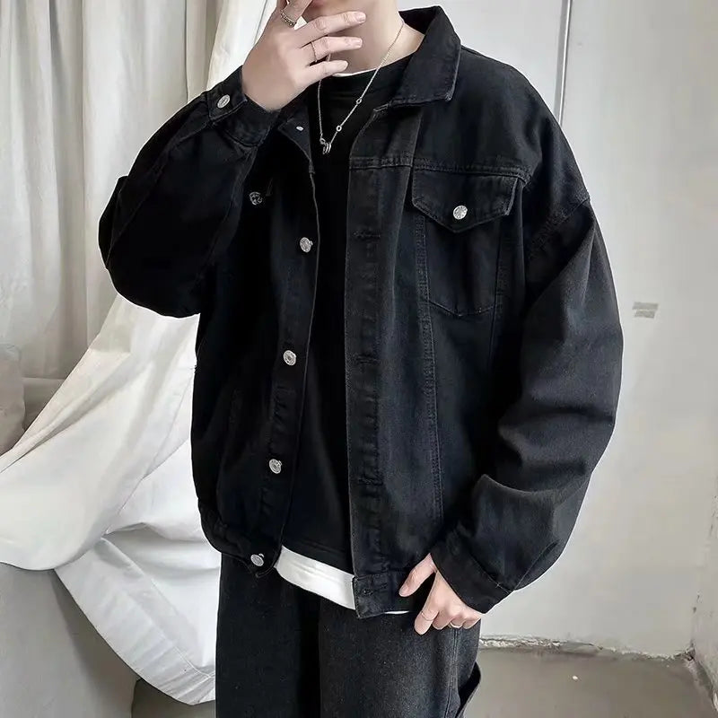Black Denim Short Jacket Men Jeans Jacket Coats Casual Windbreaker Pockets Overalls Bomber Streetwear Man Clothing Outwear - Premium  from Lizard Vigilante - Just $61.99! Shop now at Lizard Vigilante