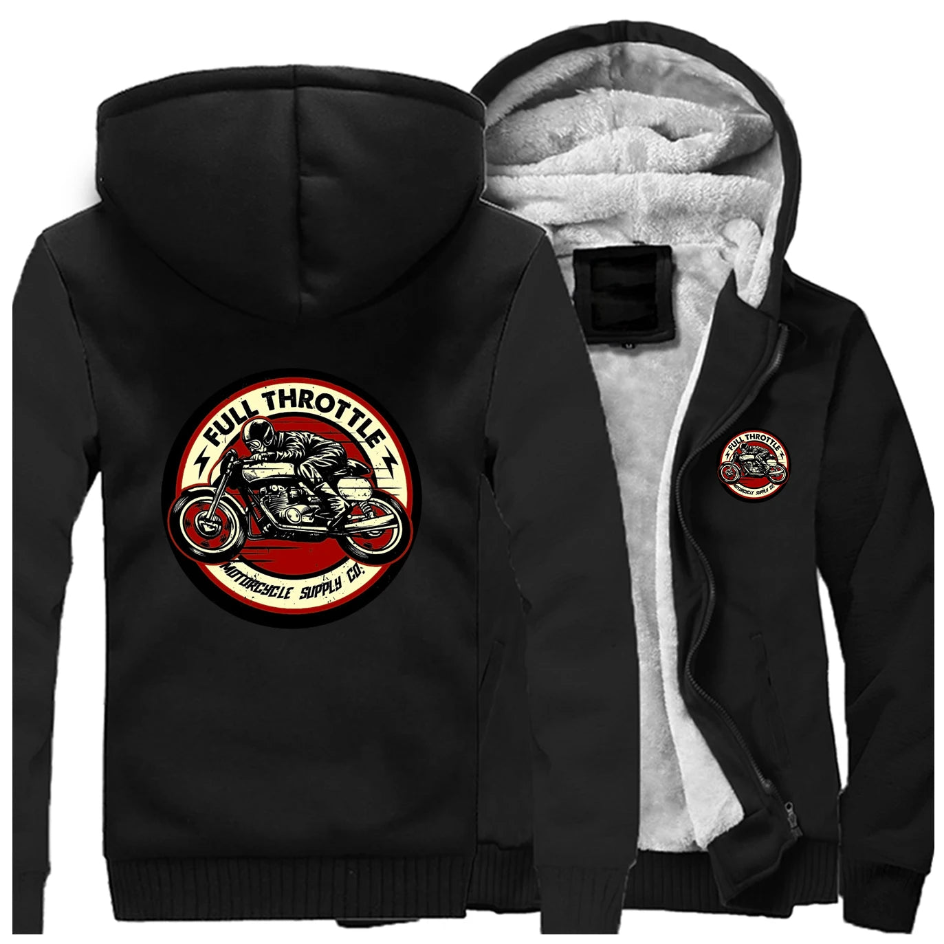 Full Throttle Cafe Racer Biker Zipper Hoodie – Ultimate Winter Warmth with Rockabilly Vibes for Men - Premium Hoodie from Lizard Vigilante - Just $58.88! Shop now at Lizard Vigilante