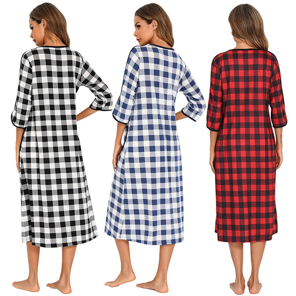 Women's Cozy Autumn Plaid Zipper Robe | Soft Long Nightgown & Warm Maternity Loungewear | Zipper-Front Bathrobe Pajamas - Premium robe from Lizard Vigilante - Just $23.88! Shop now at Lizard Vigilante