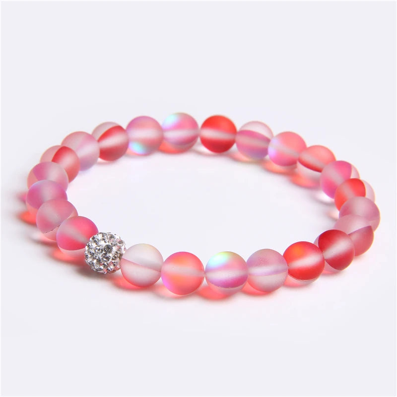 Moonstone Bracelet Multicolor Mermaid Glass Shining Stone Beaded Elastic Bracelets For Women Men Couple Handmade Wristband Gifts - Premium  from Lizard Vigilante - Just $8.99! Shop now at Lizard Vigilante