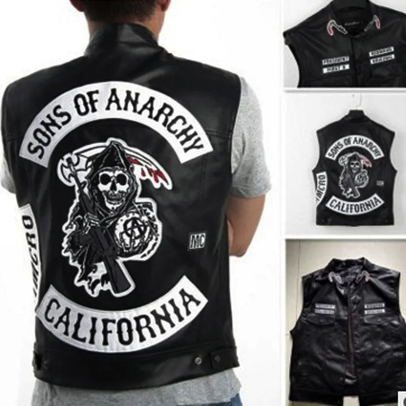 Sons of Anarchy Rock Punk Vest Men Cosplay Costume Black Color Motorcycle Biker Sleeveless Jacket Coat Clothing - Lizard Vigilante