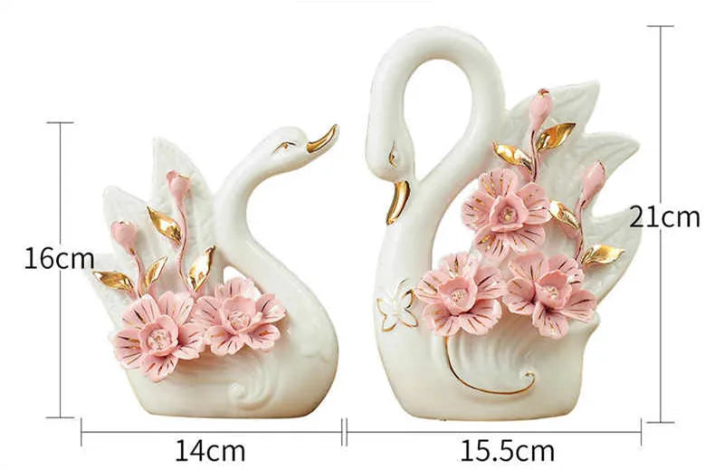 2PCS Swan Statue Pretty Creative Swan Sculpture Figurines Ceramic Crafts Art Home Decoration Accessories1 Pair Wedding Gift