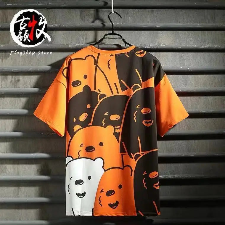 Old style hip hop fashion men's short sleeve T-shirt color matching style tooling 5-sleeve men's T-shirt