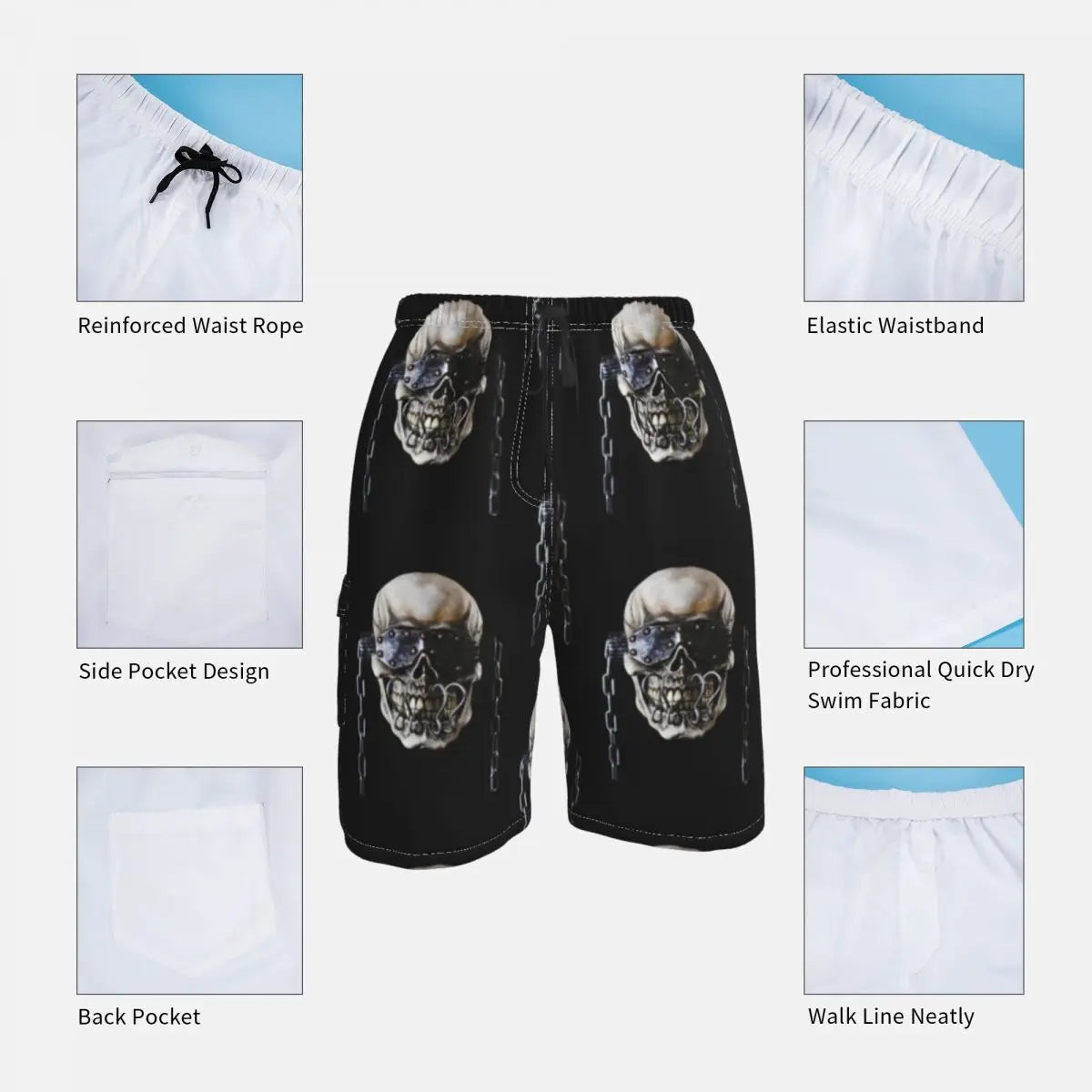 Heavy Metal Men’s Board Shorts – Polyester Swim Trunks for Beach and Summer Training