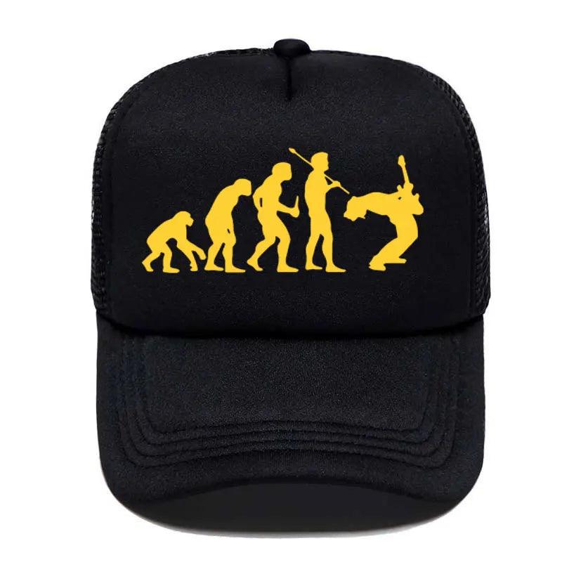 Funny Guitarist Baseball Cap Evolution Of a Music Rock Guitar Musician Band Metal Parent-child Hats Mesh Visor Outdoor Sun Hat - Lizard Vigilante