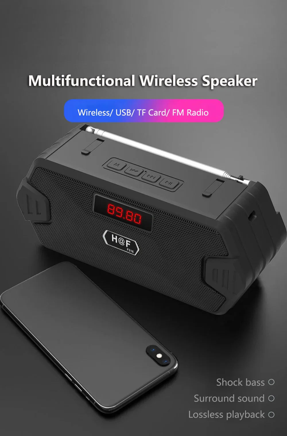 Portable Bluetooth Speaker Wireless Music Box With FM Radio Outdoor Subwoofer Loudspeaker Support TF Card USB Play FM Receiver