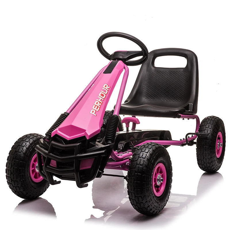 4-Wheeled Pedal Powered Go Cart With Steering Wheel & Adjustable Seat, Outdoor Off-Road Ride On Car For 3-9 Ages Boys Girls - Premium pedal cart from Lizard Vigilante - Just $305.99! Shop now at Lizard Vigilante