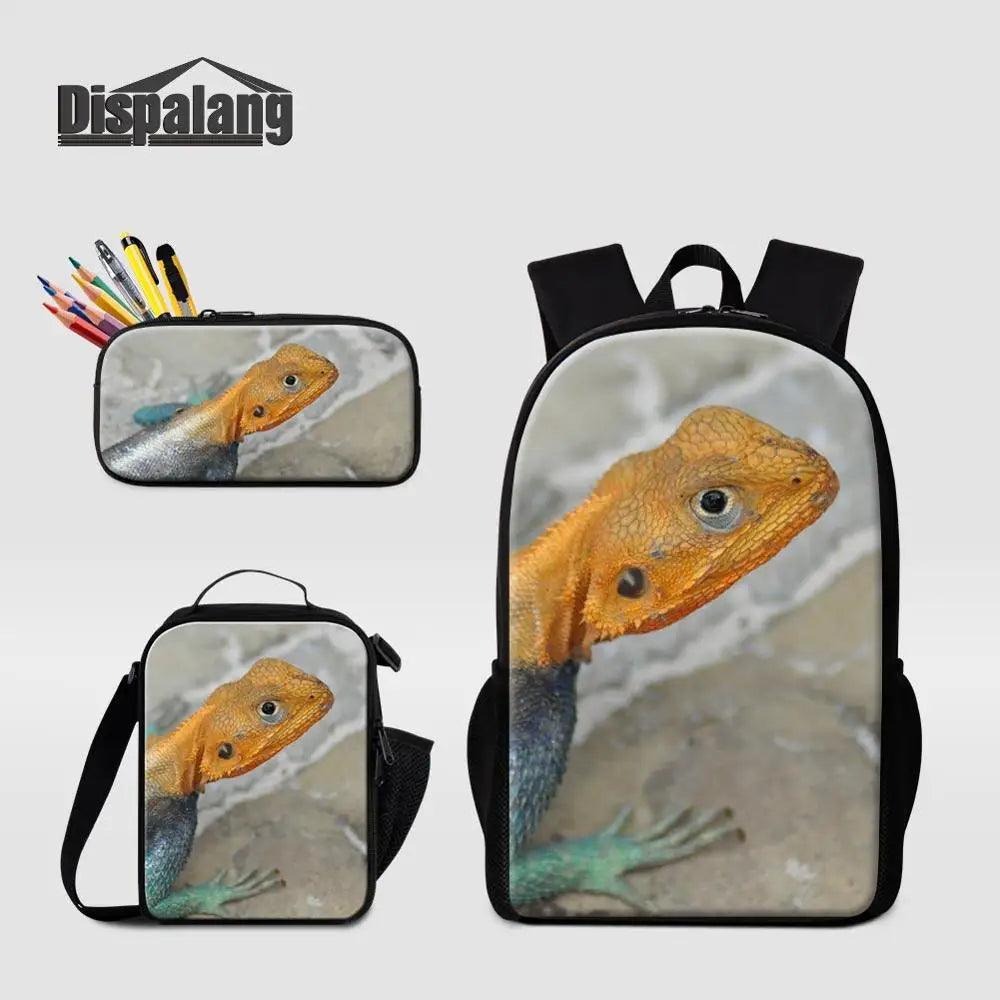 3 Piece Pencil Case School Bags Set Lizard Picnic Food Cooler Lizard Vigilante Reptile Print Schoolbag Boys Fashion Bagpack Children - Premium  from Lizard Vigilante - Just $64.69! Shop now at Lizard Vigilante