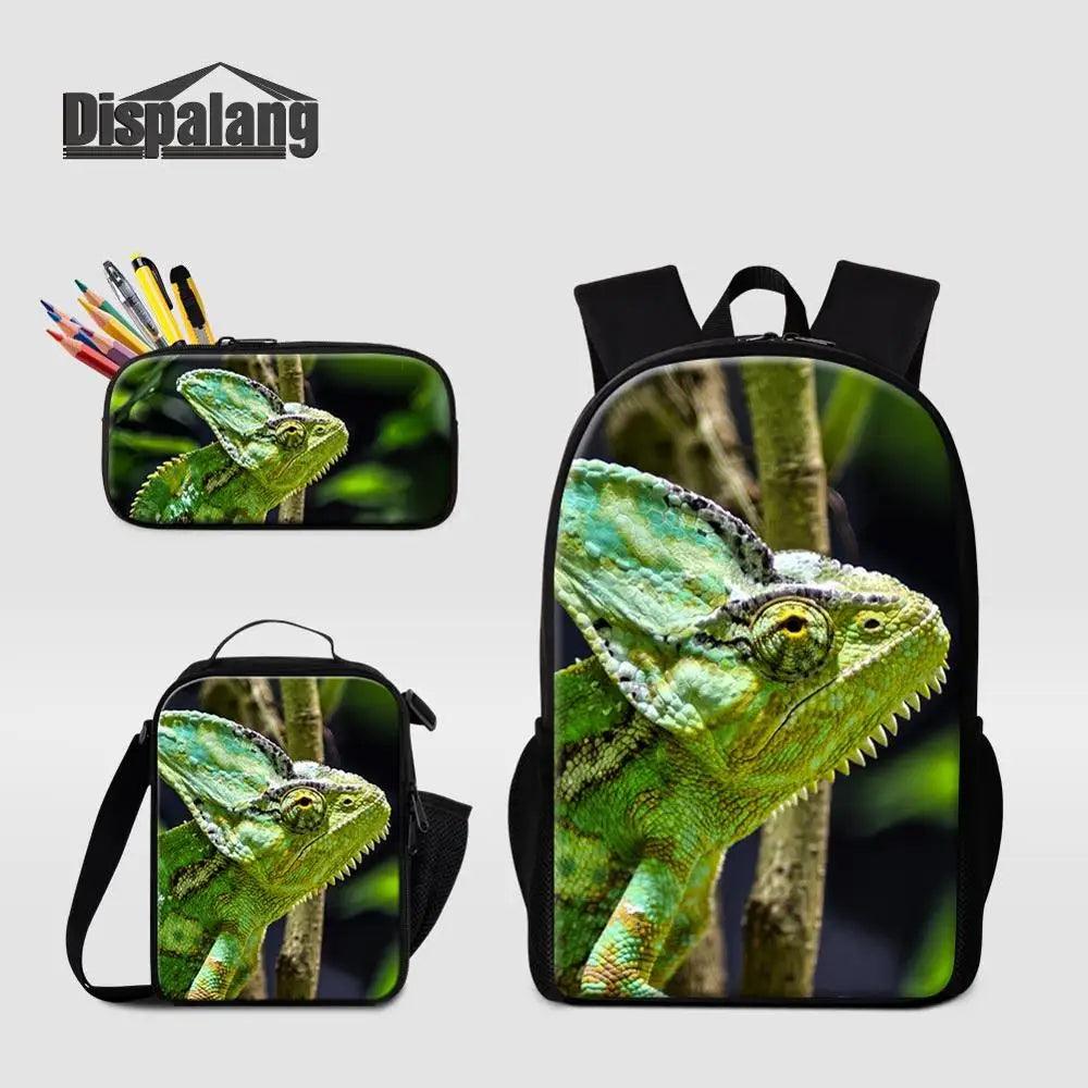 3 Piece Pencil Case School Bags Set Lizard Picnic Food Cooler Lizard Vigilante Reptile Print Schoolbag Boys Fashion Bagpack Children - Premium  from Lizard Vigilante - Just $64.69! Shop now at Lizard Vigilante