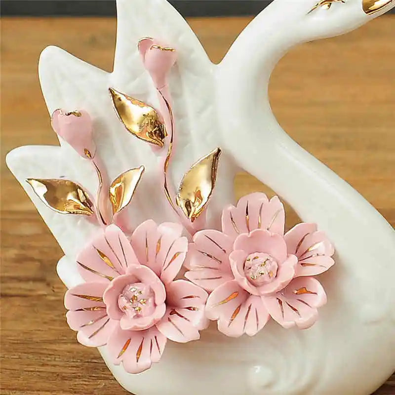 2PCS Swan Statue Pretty Creative Swan Sculpture Figurines Ceramic Crafts Art Home Decoration Accessories1 Pair Wedding Gift