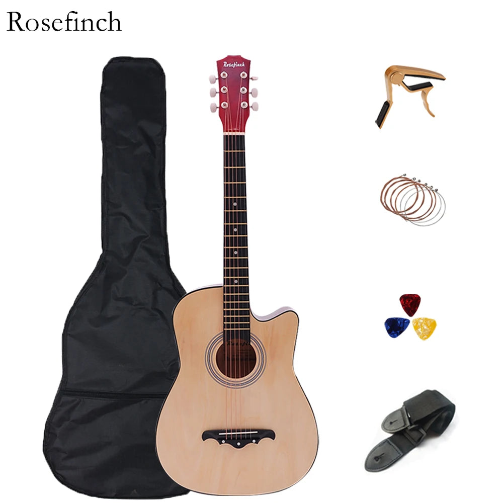 38 inch Acoustic Guitar Kit Folk Guitar for Beginners Children 6 Strings Travel Guitar Black Blue White Wood Brown Guitarr AGT16 - Premium  from Lizard Vigilante - Just $57.99! Shop now at Lizard Vigilante