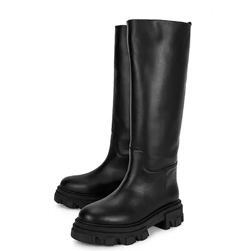 GRAVEWALKER 13: Women’s Cowhide Platform Riding Boots – Punk Leather Knee-Highs with Square Heels for Heavy Winter Impact - Premium boots from dsers - Just $252.22! Shop now at Lizard Vigilante