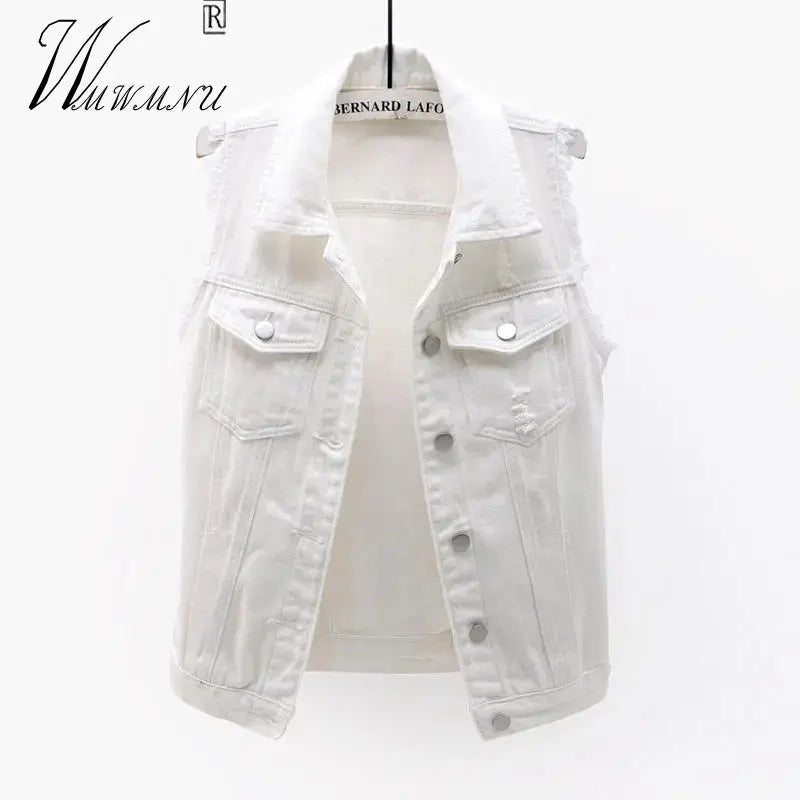 Korean Fashion Pink Denim Vests Women Casual Cowboy Sleevless Jackets Summer Jean Chalecos Mujer Oversize Short Waistcoat - Lizard Vigilante