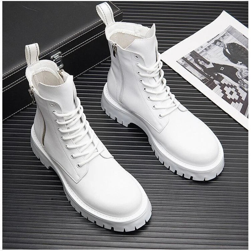 Men's White Platform Ankle Stage Boots - Punk, Stylish Crowd Head Stompers - Premium boots from Lizard Vigilante - Just $98.88! Shop now at Lizard Vigilante