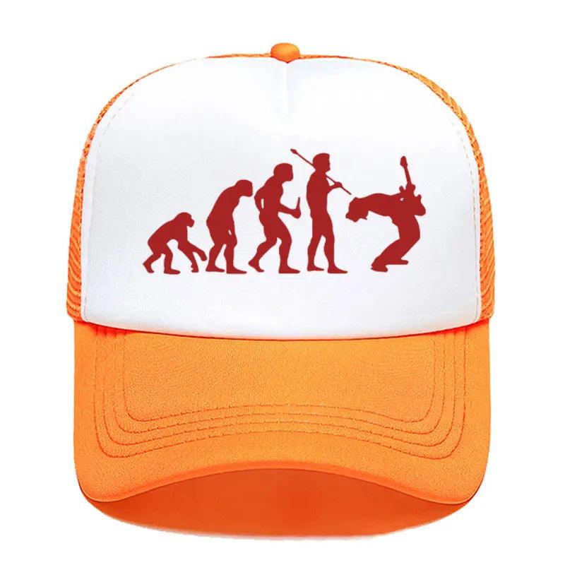 Funny Guitarist Baseball Cap Evolution Of a Music Rock Guitar Musician Band Metal Parent-child Hats Mesh Visor Outdoor Sun Hat - Lizard Vigilante