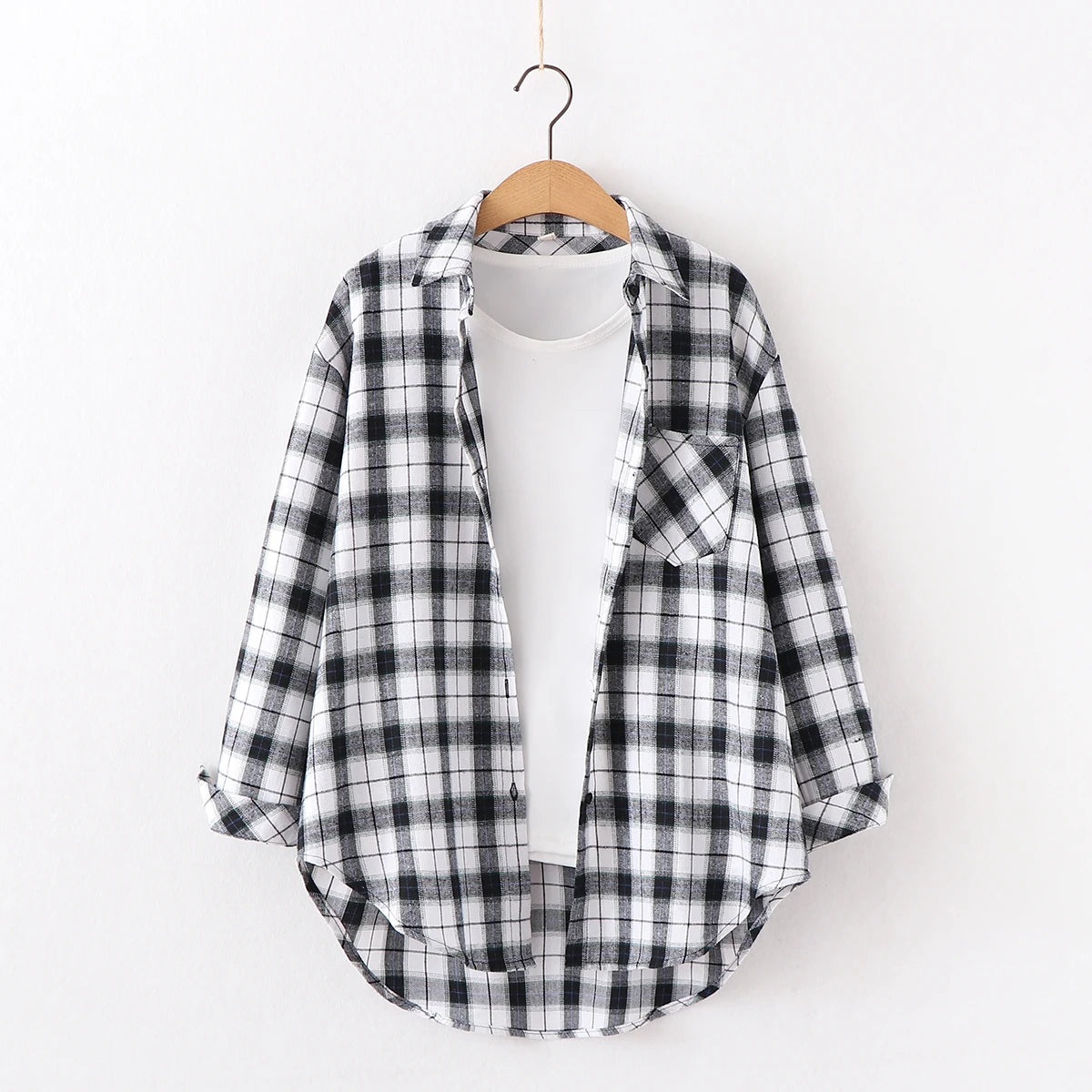 Women's Cotton Plaid Shirt – Casual Long Sleeve Blouse with Turn-Down Collar - Premium shirt from dsers - Just $38.88! Shop now at Lizard Vigilante