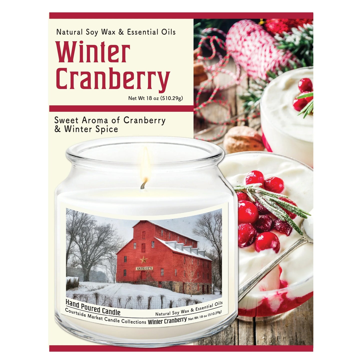 TD Courtside Market Snow Scented Candle Glass Jar with Glass Lid for Farm Decor