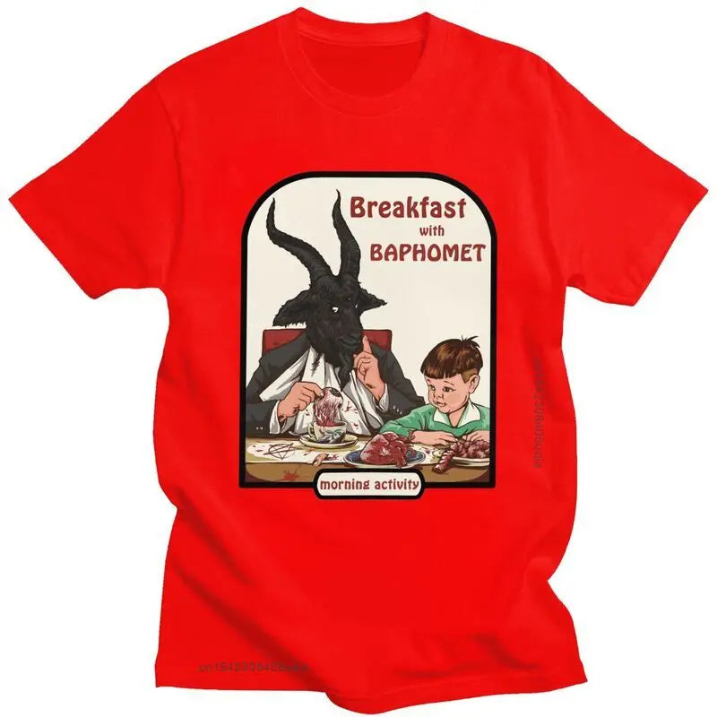 Baphomet Breakfast Club T-Shirt – Devilishly Stylish Cotton Tee for Hip-Hop, Streetwear, and Satanic Enthusiasts - Premium tee from Lizard Vigilante - Just $24.88! Shop now at Lizard Vigilante