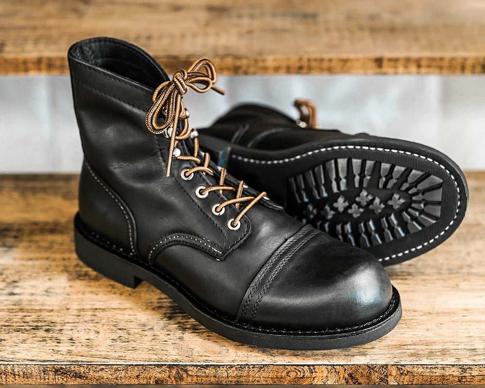 Durable Goodyear-Welted Stitchdown Rugged Style Work Boots - Heritage Leather Moctoeboots - Premium boots from Lizard Vigilante - Just $142.88! Shop now at Lizard Vigilante