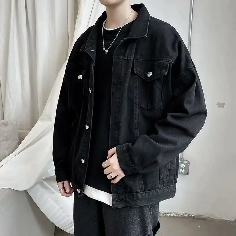 Black Denim Short Jacket Men Jeans Jacket Coats Casual Windbreaker Pockets Overalls Bomber Streetwear Man Clothing Outwear - Premium  from Lizard Vigilante - Just $61.99! Shop now at Lizard Vigilante
