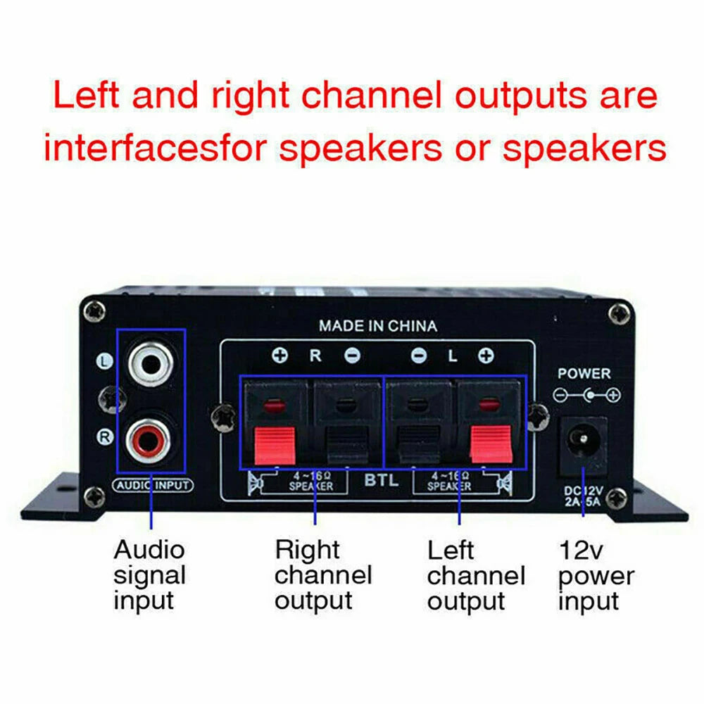 AK170 Mini Digital Power Audio Car Amplifier Blue Light Stereo Audio Amplifier for Home Theater Club Party Music 200W x2 - Premium  from Lizard Vigilante - Just $24.99! Shop now at Lizard Vigilante