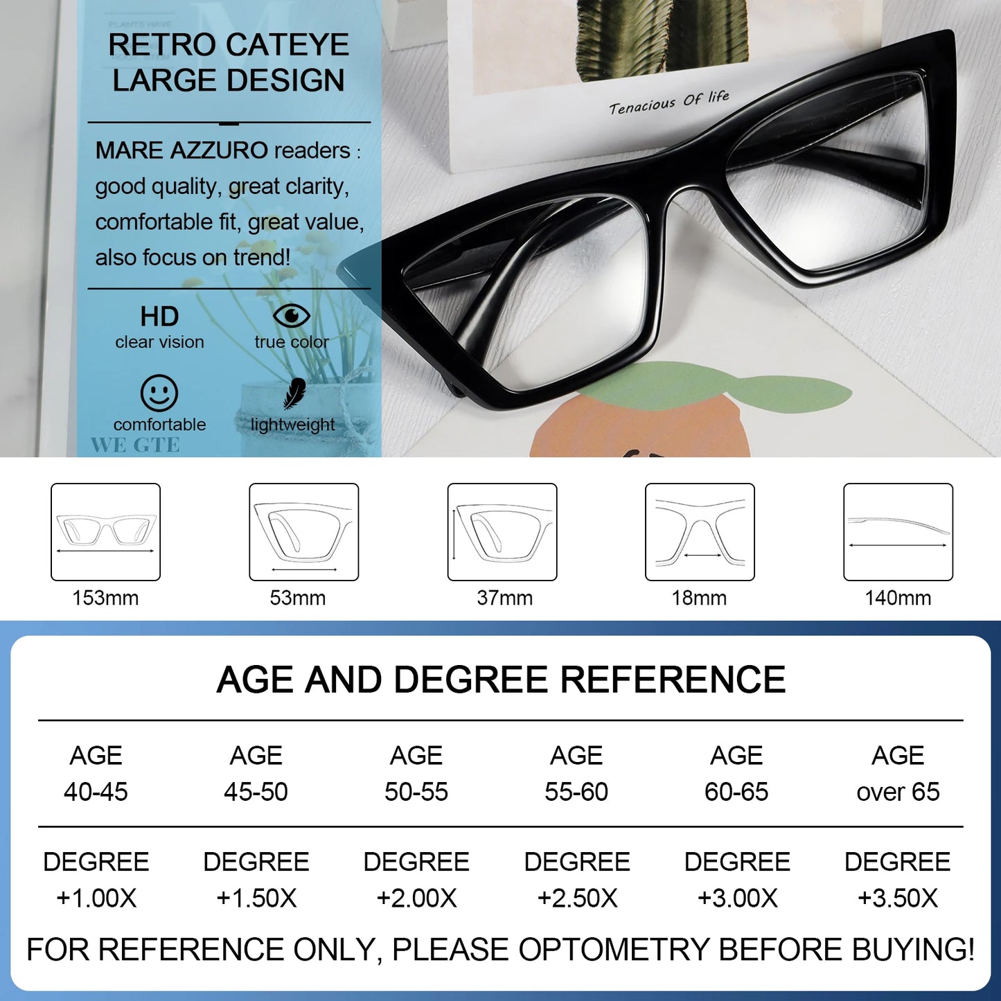 Luxury Oversized Cat Eye Reading Glasses for Women - Clear Lens Eyewear by MARE AZZURO - Premium  from Lizard Vigilante - Just $29.99! Shop now at Lizard Vigilante