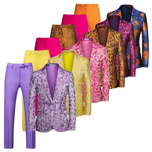 High End Men Business Social Dance Party Suit Two-piece 2024 New Singer Host Stage Slim Fit Jacquard Dress Set - Premium  from Lizard Vigilante - Just $93.99! Shop now at Lizard Vigilante