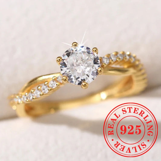 Huitan Noble 6 Claws CZ Rings Female Gold Color 925 Sterling Silver Engagement Jewelry Lady Aesthetic Delicate Finger Accessory - Premium  from Lizard Vigilante - Just $24.99! Shop now at Lizard Vigilante