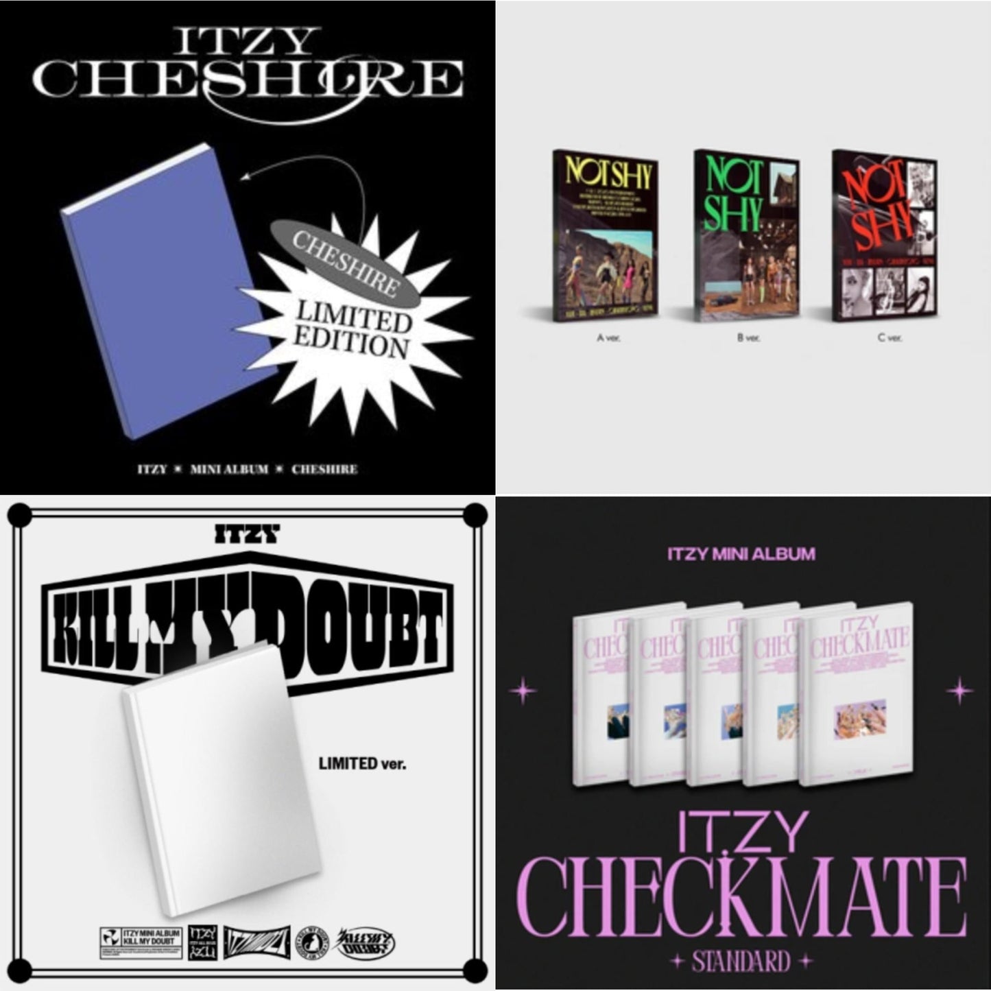 Itzy - Not Shy & Kill My Doubt (Limited Edition) & Cheshire (Limited Edition) & Checkmate (Standard Edition) - CD Bundle