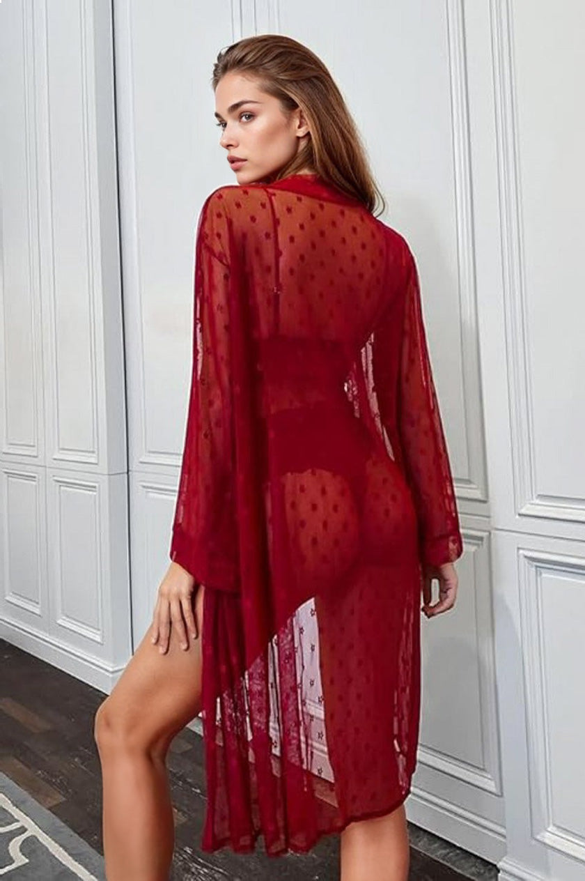 French Dot Mesh Bridal Robe and Bra Set