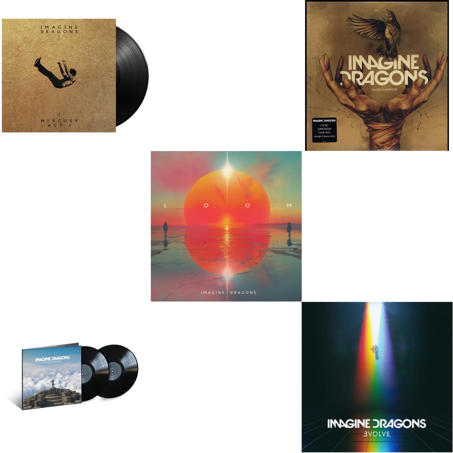 Mercury – Act 1 & Night Visions: Expanded Edition (2LP) & Loom (Translucent Coke Bottle Green LP Vinyl) & Smoke + Mirrors (Deluxe Edition) & Evolve