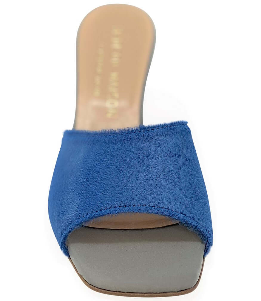 Denim Jean Calf Hair Heel Mule