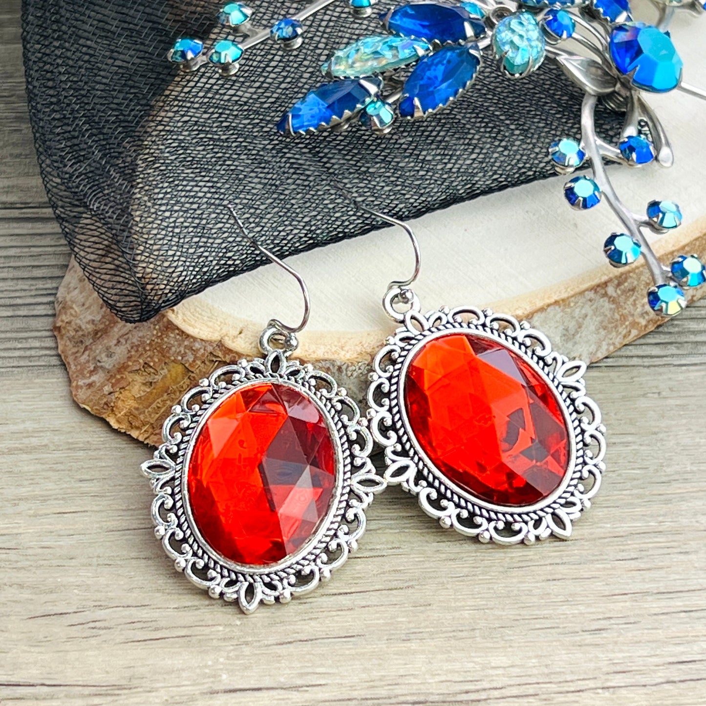 Victorian gothic renaissance inspired red or purple cameo earrings