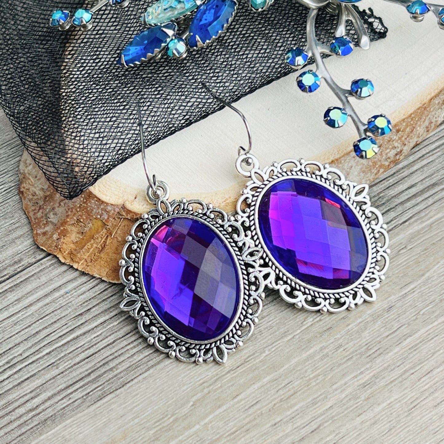 Victorian gothic renaissance inspired red or purple cameo earrings