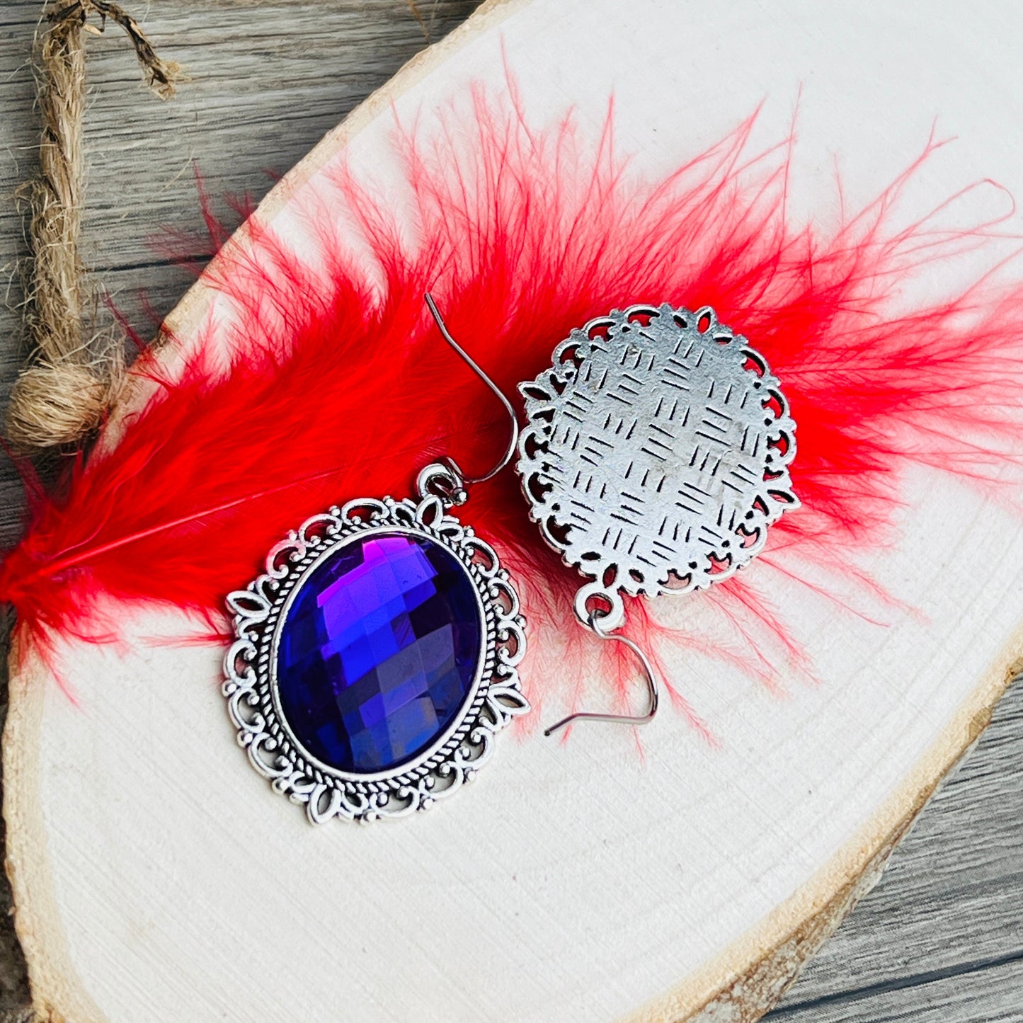 Victorian gothic renaissance inspired red or purple cameo earrings