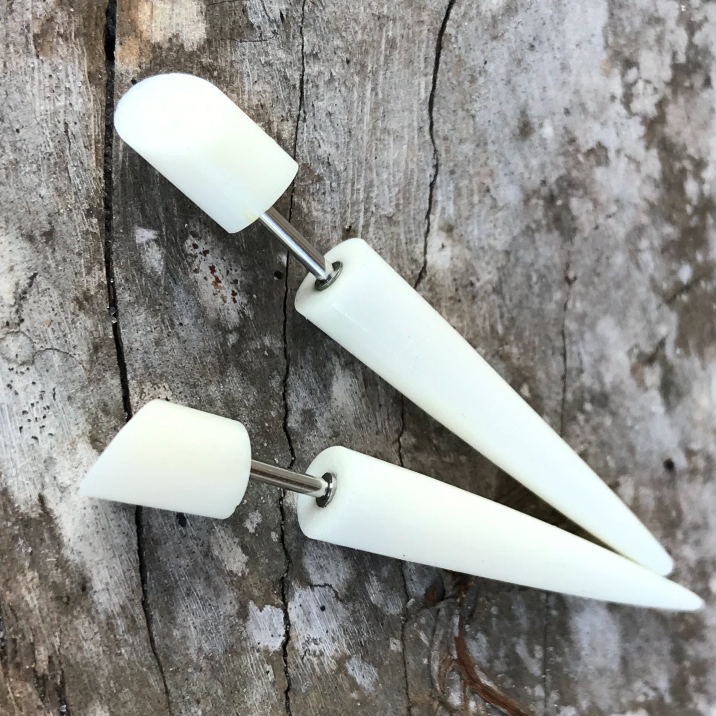 Fake taper white gothic earrings