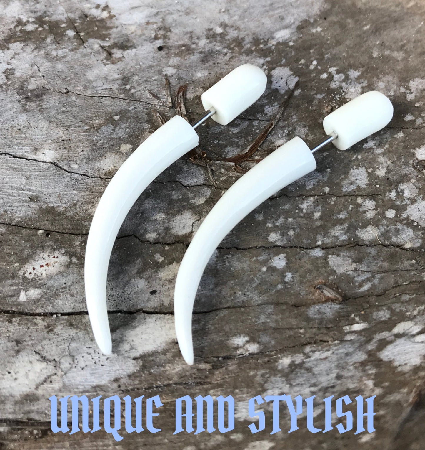 Fake taper white gothic earrings
