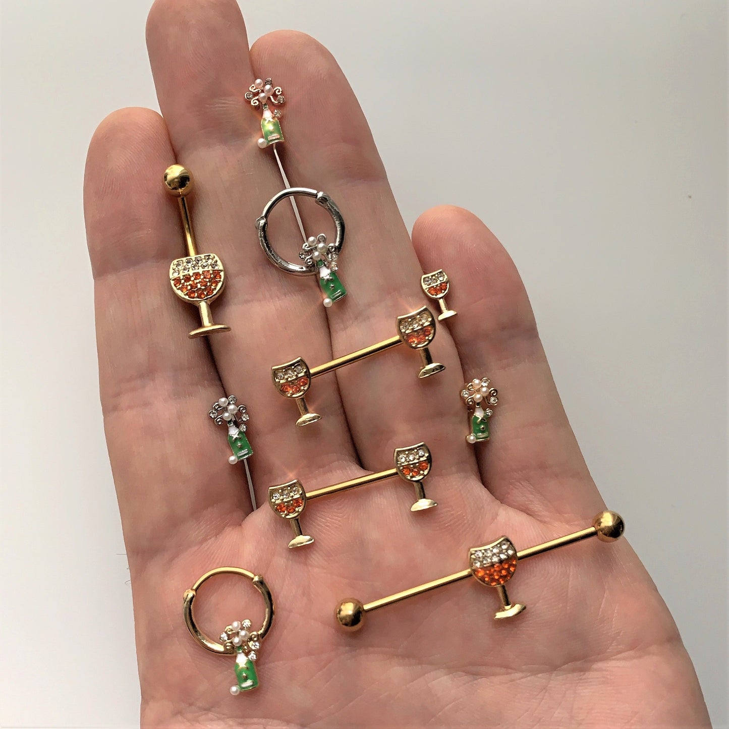 16G 1/4 Clear Gem Gold Tone Champagne Cartilage Tragus