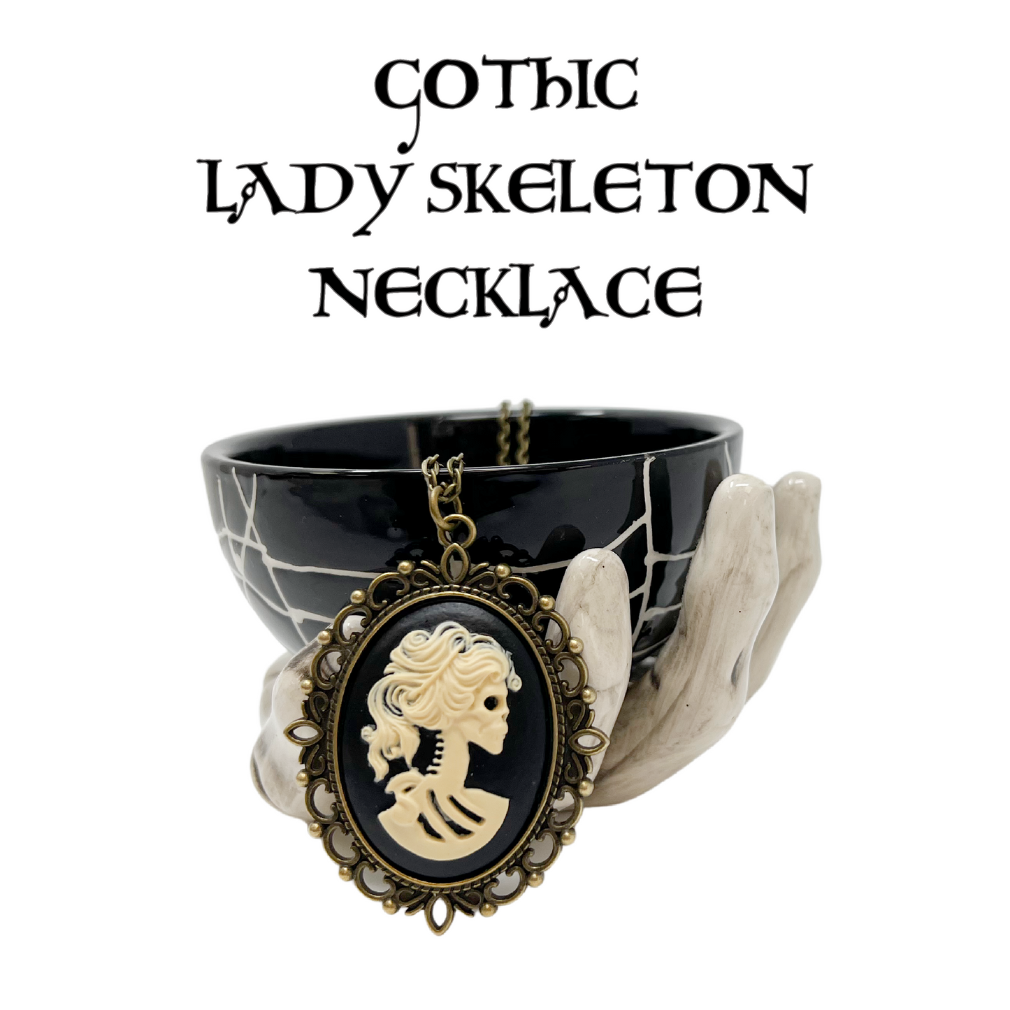 Victorian lady skeleton necklace