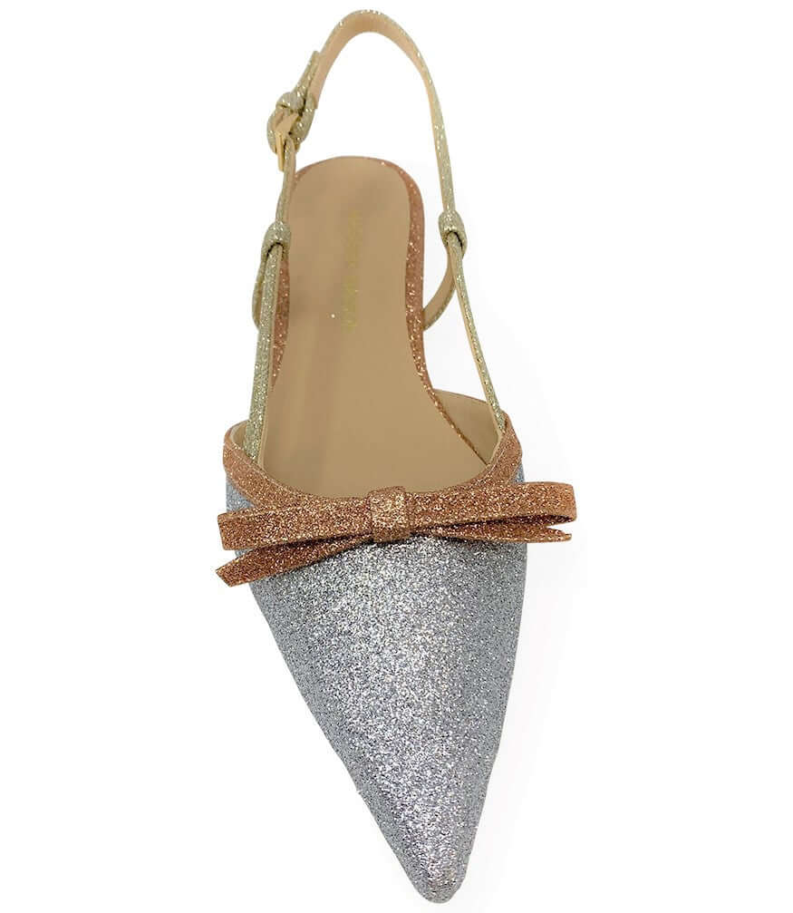 Silver Rose Gold Glitter Flat Slingback