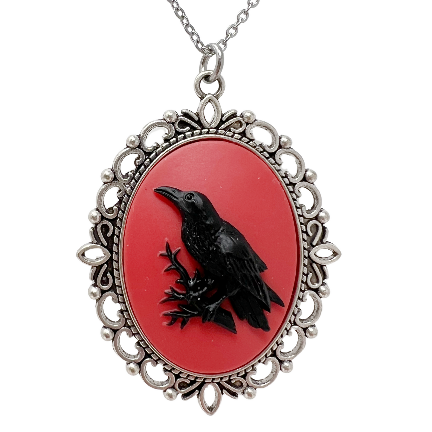 Black crow necklace silver or bronze
